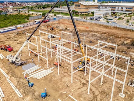 Mobile restroom trailer stationed at a site preparation job site