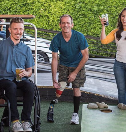 Portable restroom trailer at upscale outdoor event